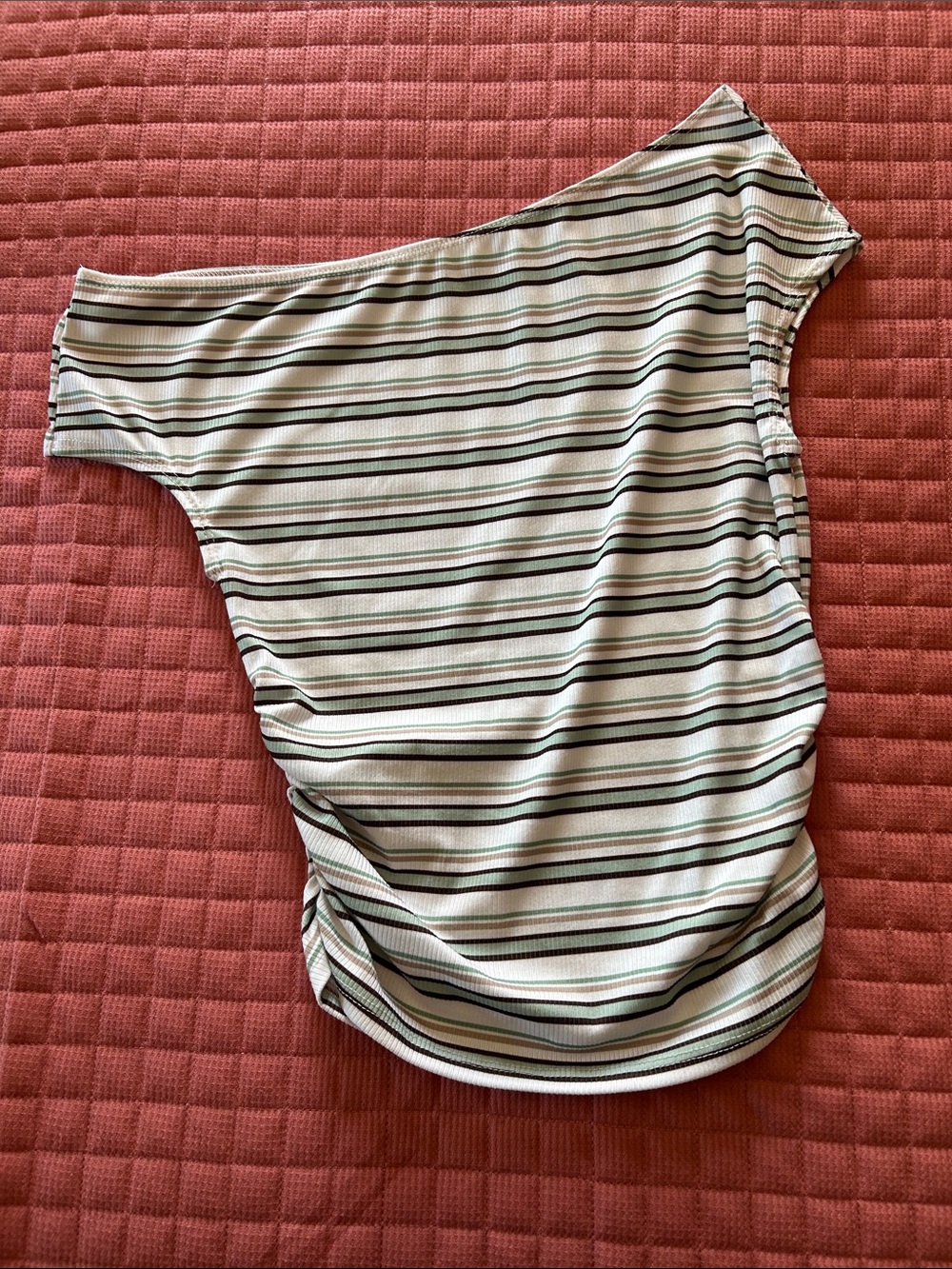 Women’s One-Shoulder Striped Tank Top in Cream and Black